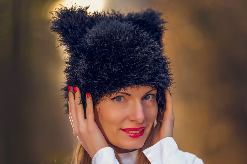 Fuzzy Hat Kitty Beanie Cat Ears Hat Hand Knitted Hat by Etsy