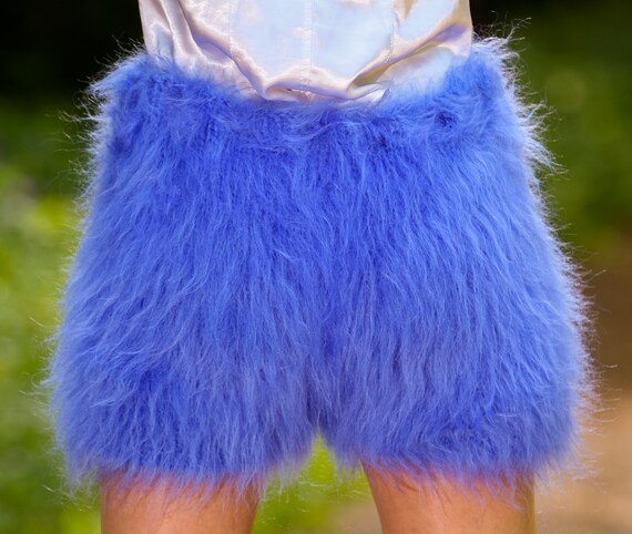 Fuzzy Blue Mohair Shorts Fluffy Short Pants by Supertanya - Ready