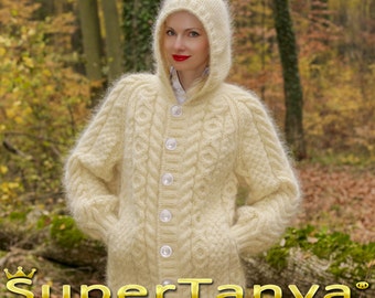Ivory mohair cardigan SuperTanya knitwear made to order
