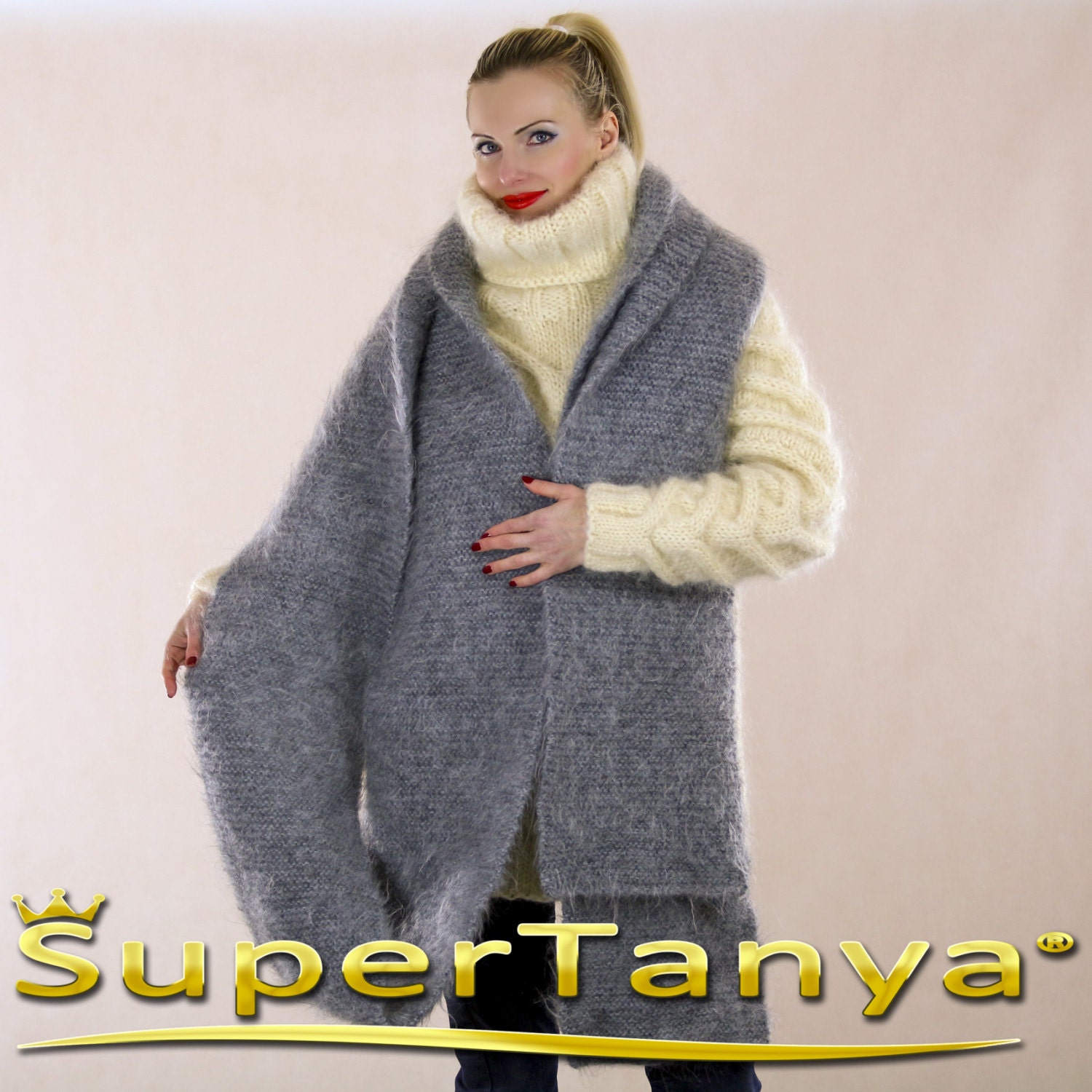 Extra Long Mohair Scarf Hand Knitted Soft Fuzzy Shawl Supertanya