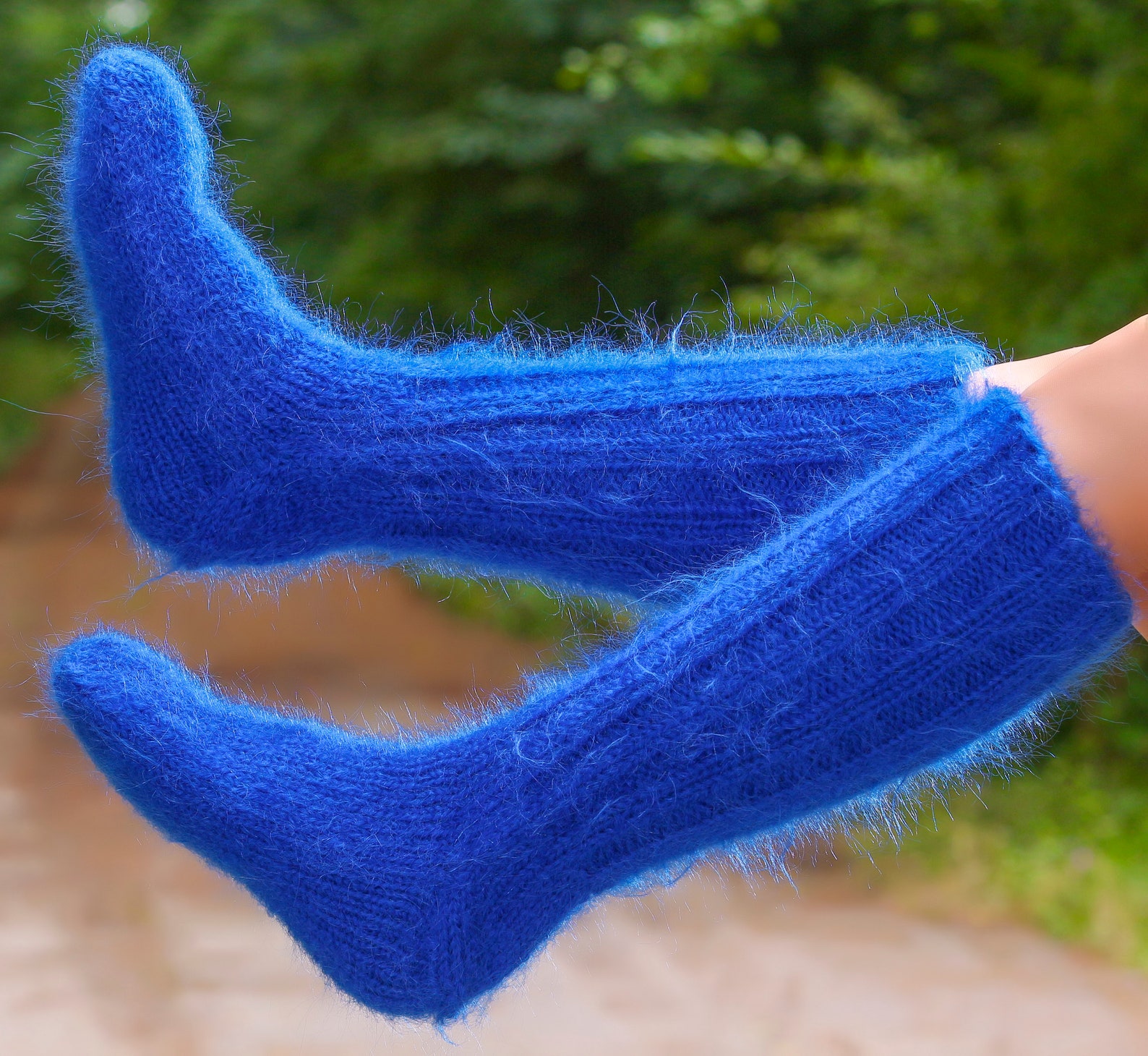 Fuzzy mohair socks hand knitted leg warmers by SuperTanya Etsy