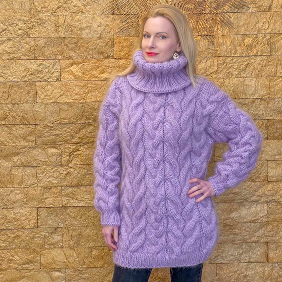 Handmade Cable Knit Lavender Mohair Sweater by Supertanya - Ready