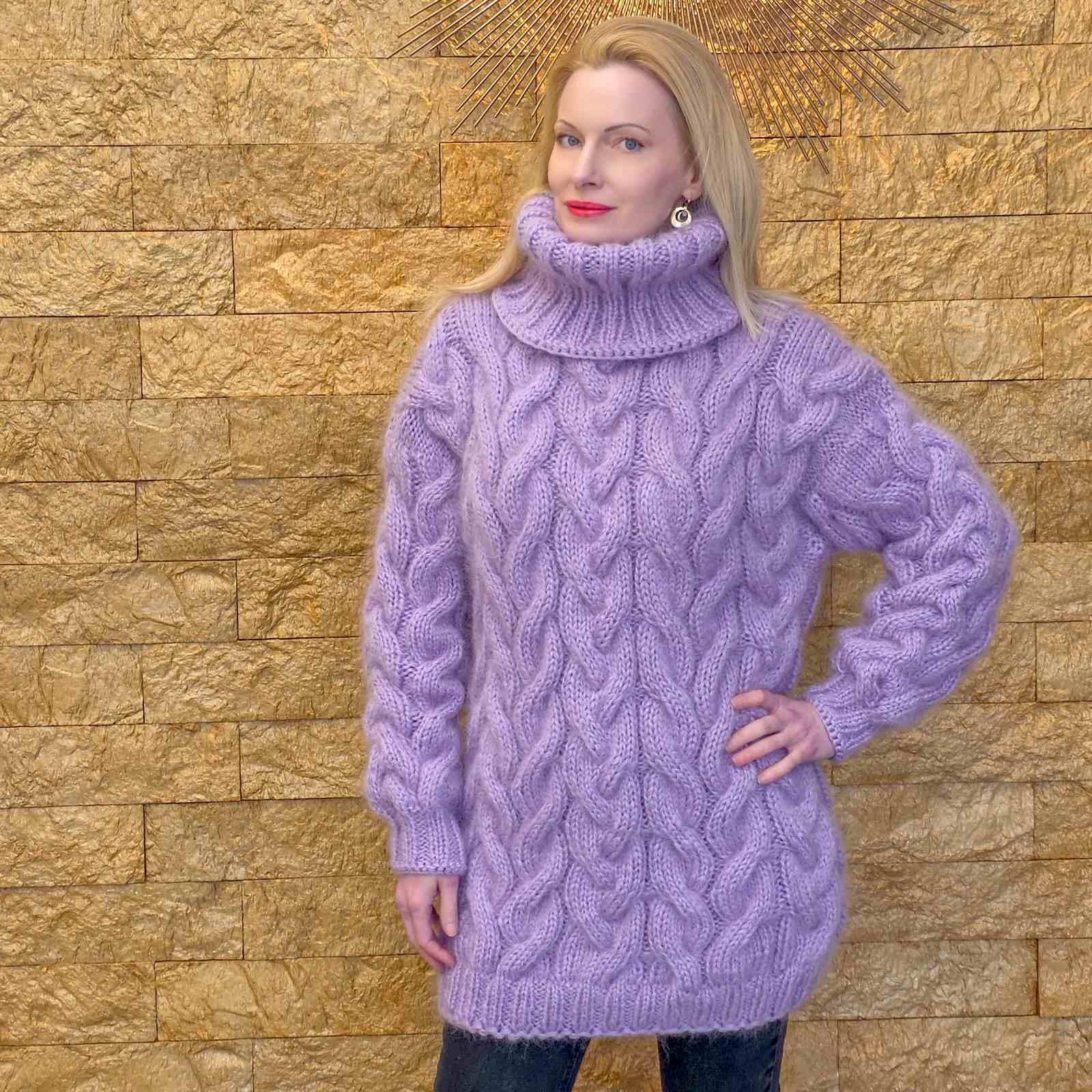 Handmade Cable Knit Lavender Mohair Sweater by Supertanya - Ready
