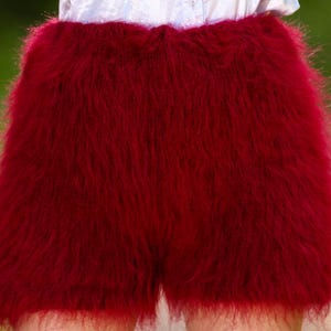 Fuzzy dark red mohair shorts fluffy short pants by SuperTanya - ready to ship, one size