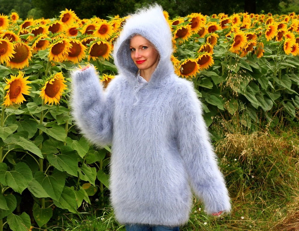 Thick Fuzzy Mohair Pullover Hand Knit Thick Sweater Hoodie Jumper