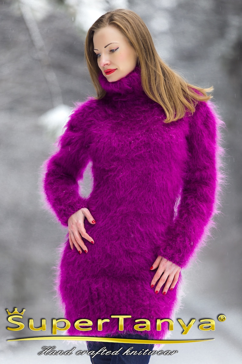 Sexy Fuzzy Mohair Sweater Dress by Supertanya Purple Pink - Etsy