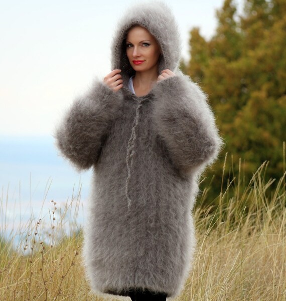 Thick Fuzzy Mohair Pullover Hand Knit Thick Sweater Hoodie Jumper