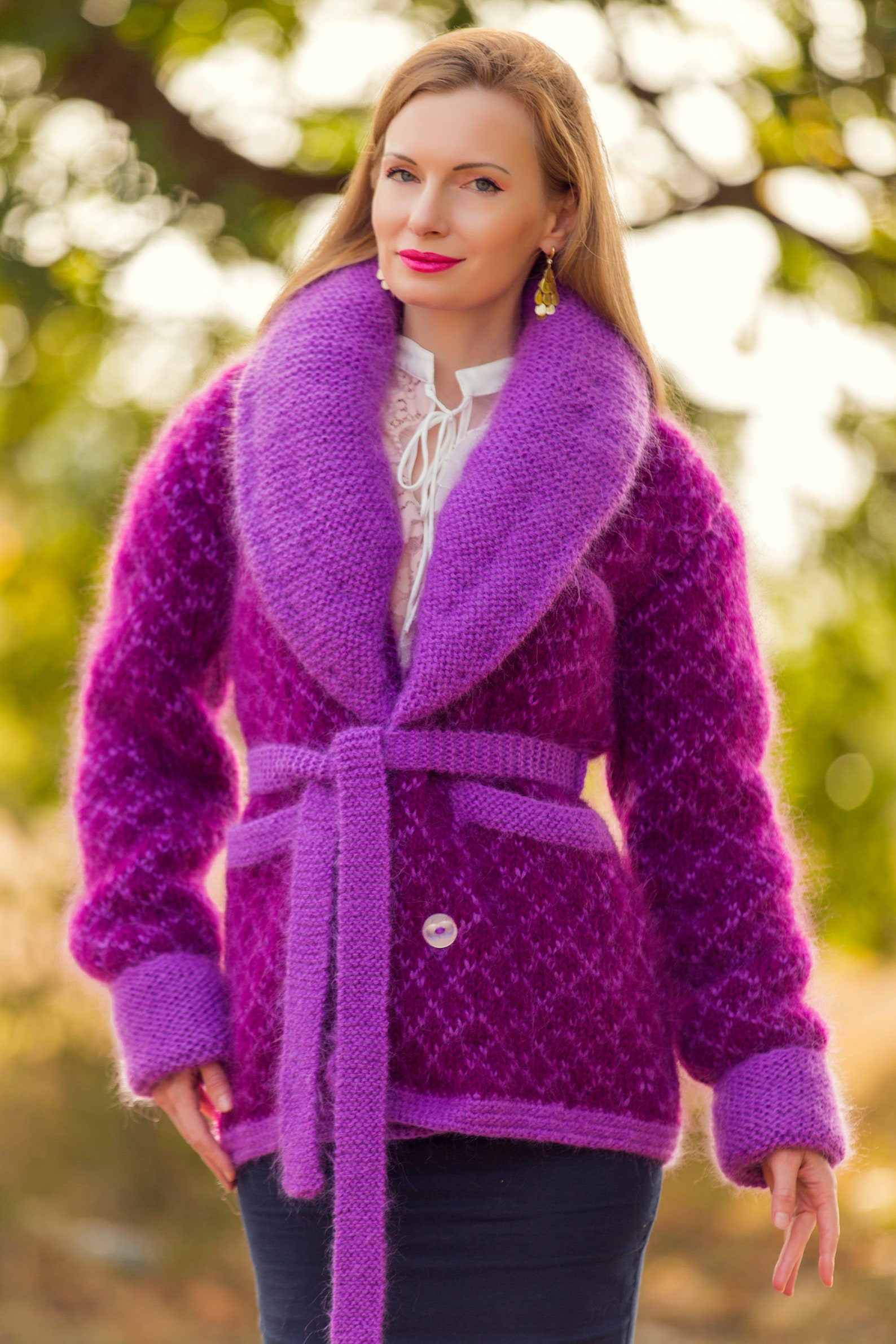 Unique Purple Mohair Cardigan Elegant Shawl Collar Sweater - Etsy UK