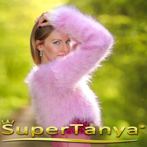 Cropped mohair cardigan fluffy bolero elegant hand knit top by SuperTanya, made to order
