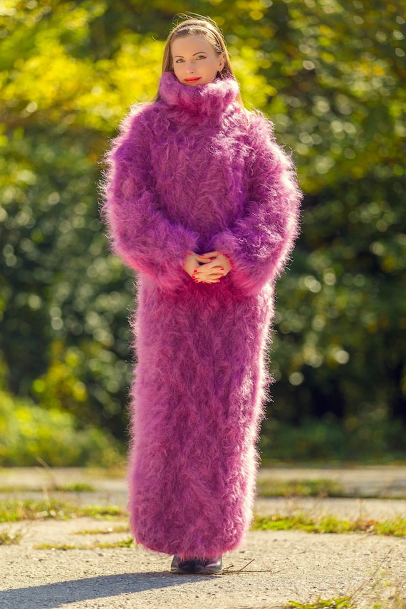 Long Thick Mohair Dress Purple Cable Knit Dress Thick Fuzzy - Etsy