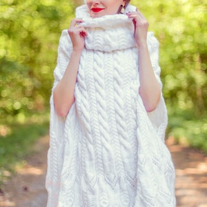 Ready to ship Luxurious white poncho wedding sweater cable knit soft wool cape SuperTanya image 3