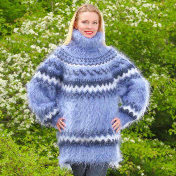 Icelandic Turtleneck Mohair Sweater Hand Knitted Fuzzy Mohair