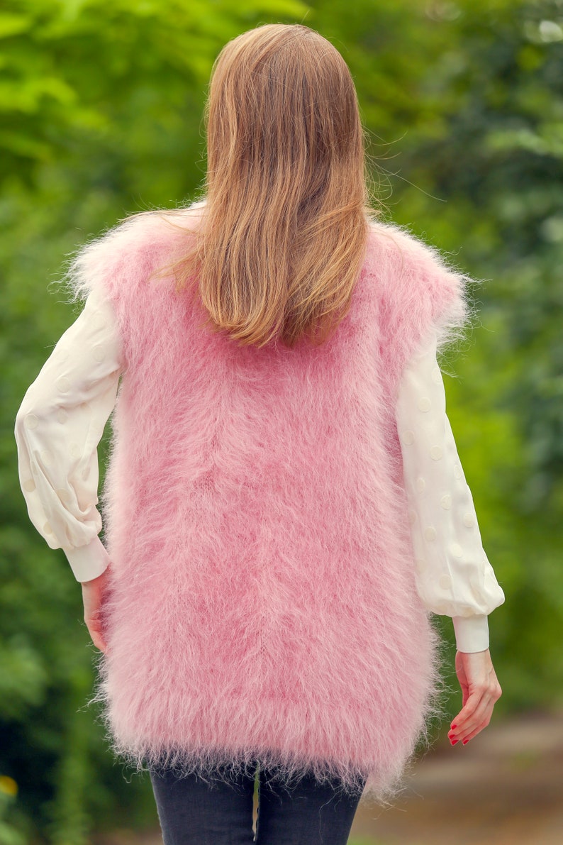 SuperTanya fuzzy pink mohair vest with zipper ready to ship size L-XL image 4