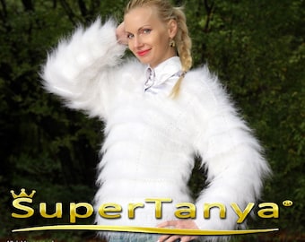 Extra fuzzy white mohair sweater V neck thick fluffy jumper by SuperTanya