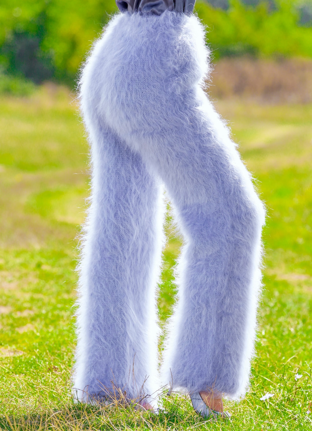 Fluffy Mohair Pants Fuzzy Trousers Hand Knitted Leg Warmers by