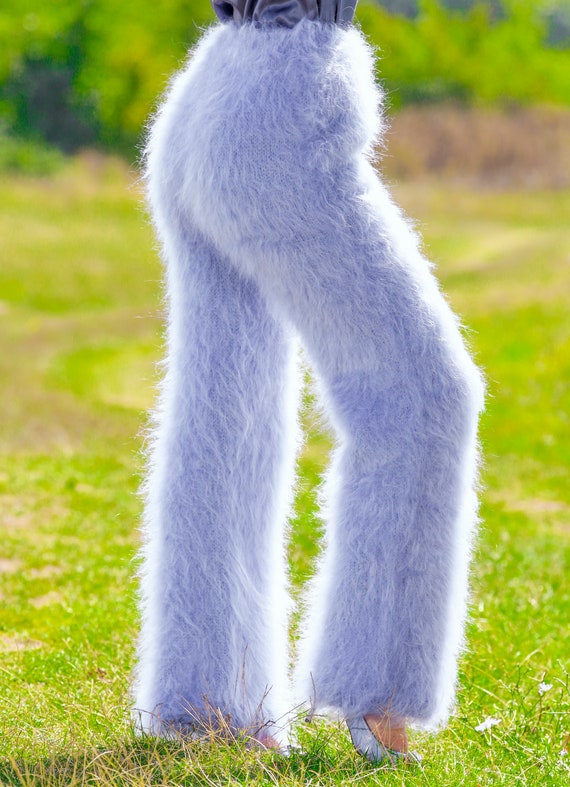 SUPERTANYA fuzzy white mohair pants handmade fluffy mohair trousers leg  warmers