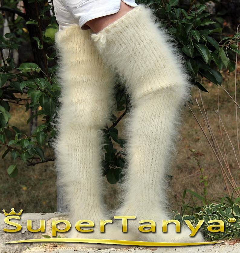 Fuzzy ivory cream mohair stockings by SuperTanya