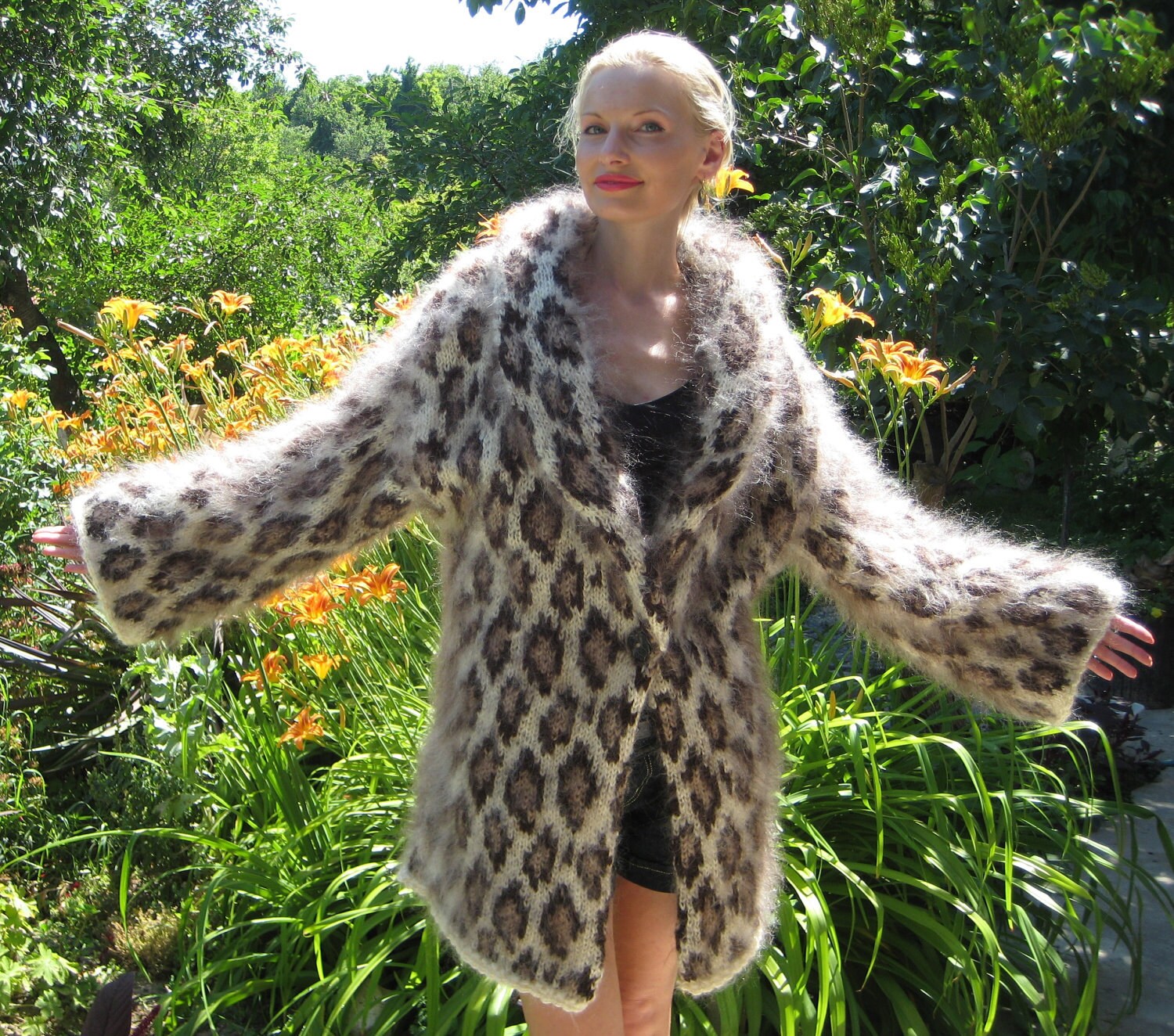 Leopard Pattern Sweaters Leopard Mohair Sweater Coat, Leopard Pattern Sweater Cardigan, Fuzzy ...