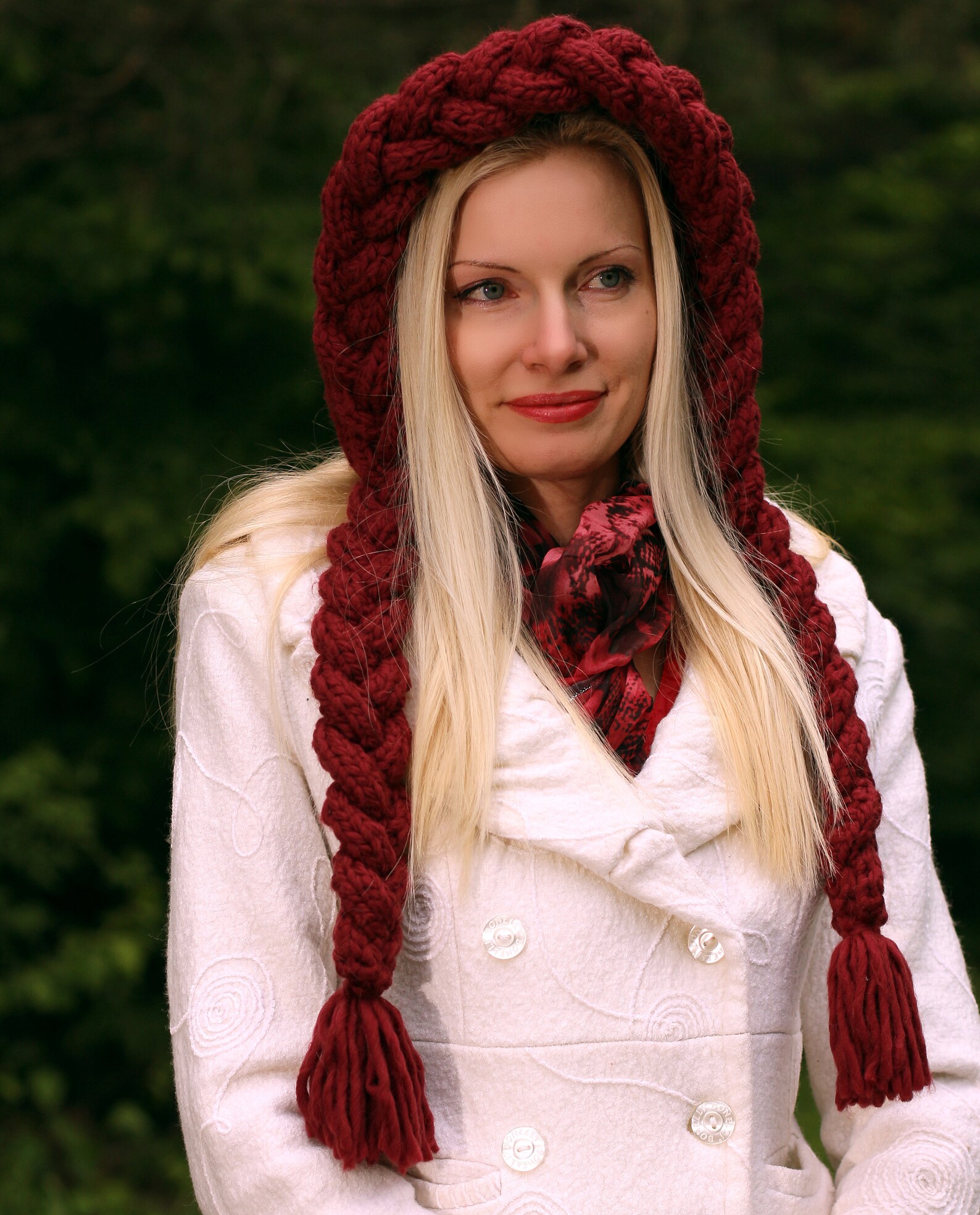 Designer Cable Knit Hat With Braids Hand Knitted Unique Wool Etsy
