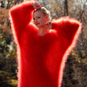 Long fuzzy mohair dress hand knitted fluffy gown MADE TO ORDER