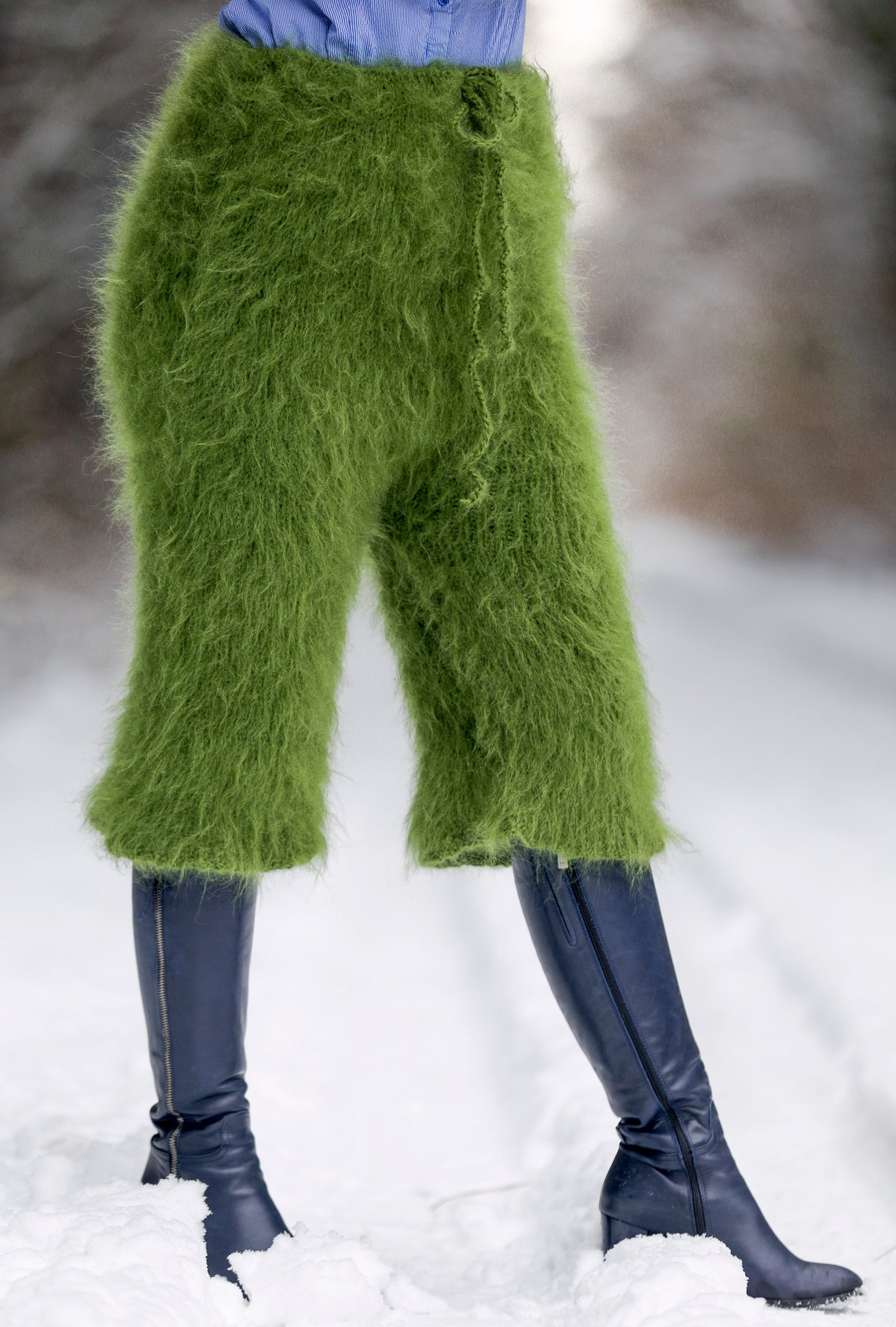Thick Green Mohair Pant Fluffy Thick Trousers Hand Knitted Leg Etsy