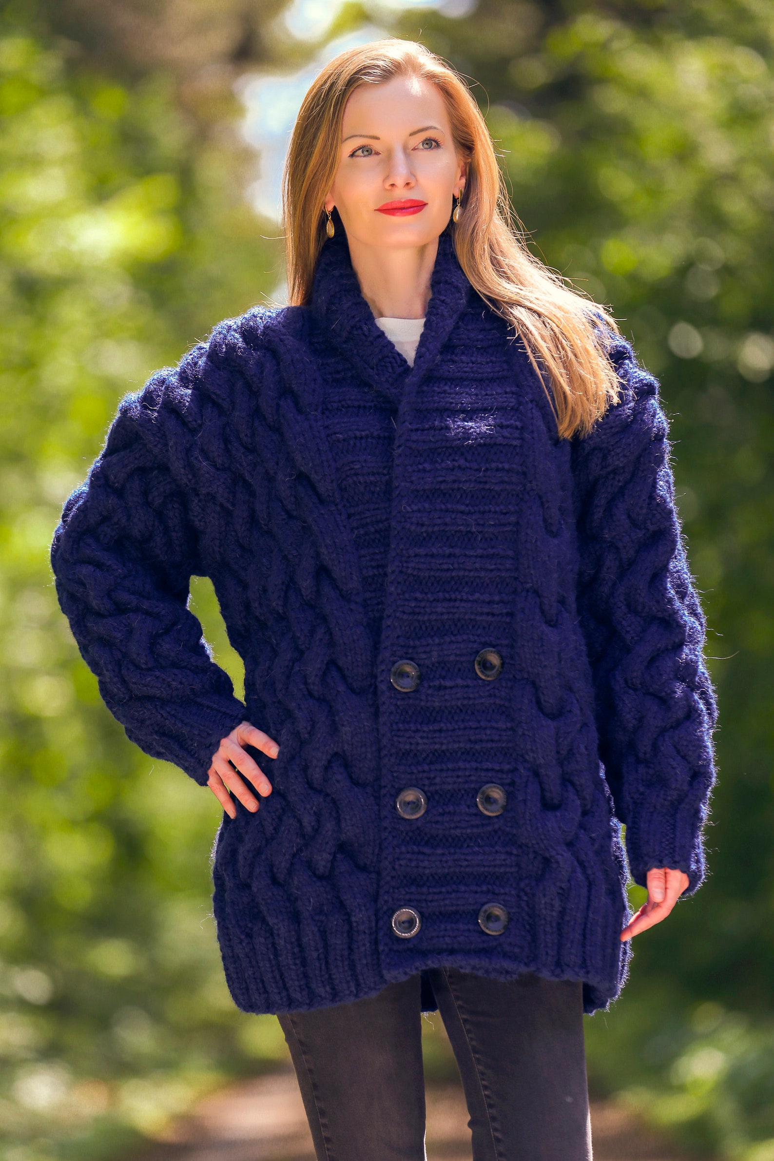 Sweater cardigan jacket chunky women design feel small jacquard knit main image 1