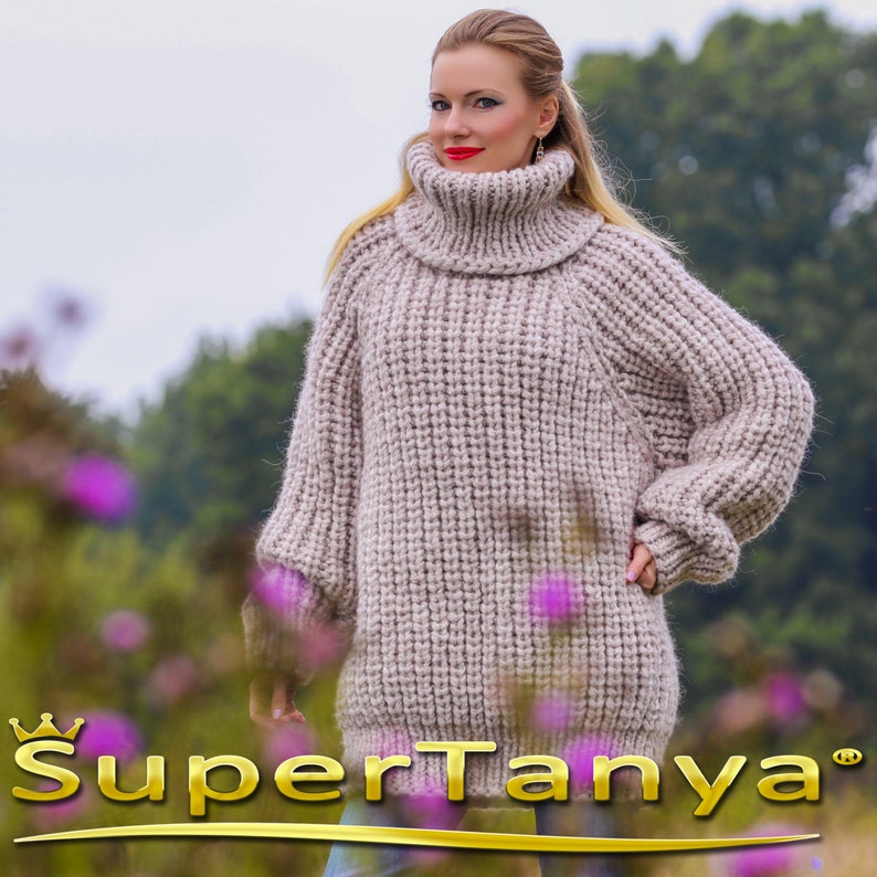 Ribbed mohair wool sweater in beige by SuperTanya
