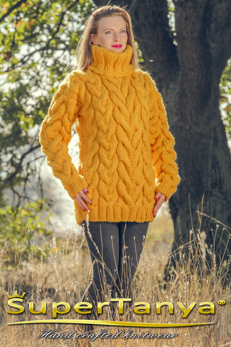 Yellow thick chunky sweater designer jumper hand knitted | Etsy