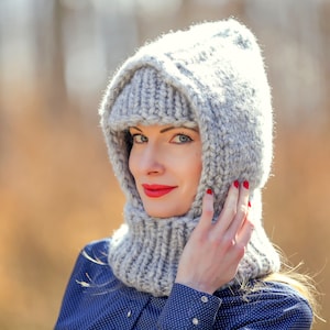 SuperTanya grey thick hat handmade wool balaclava READY TO SHIP