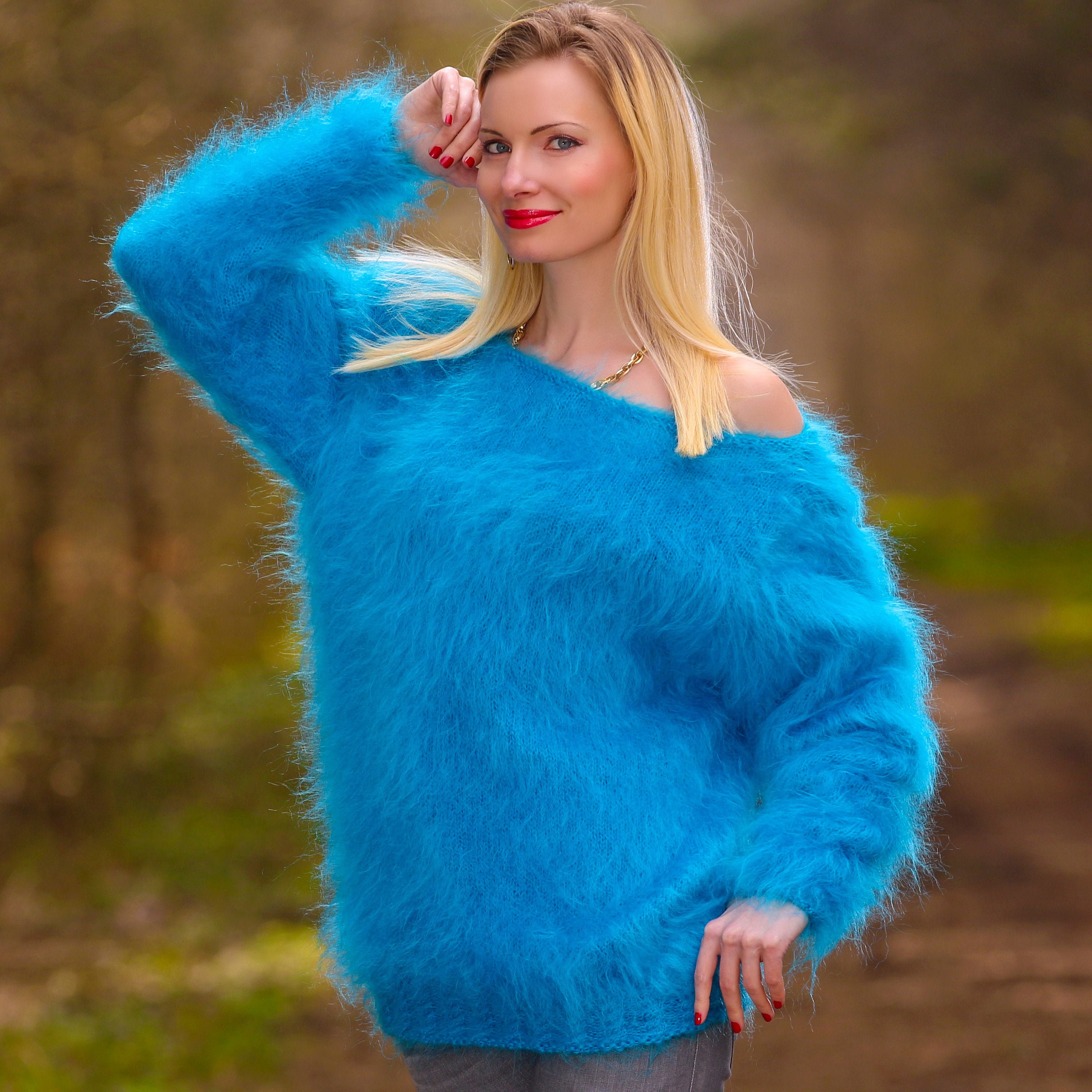 Fuzzy Light Mohair Sweater Summer Top Hand Knitted Mohair Blouse