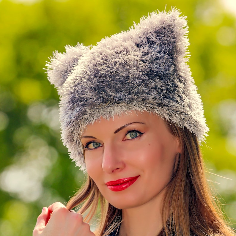 Fuzzy Hat Kitty Beanie Cat Ears Hat Hand Knitted Hat by Etsy