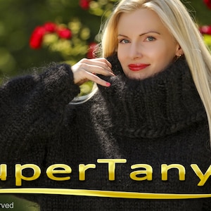 Black mohair pullover 10 strands mega thick and fuzzy hand knit mohair sweater, unisex handgestrickte pullover in black by SuperTanya