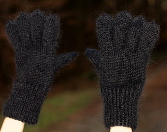Handmade thick black mohair gloves, ready to ship, size L