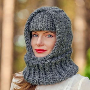 SuperTanya grey thick hat handmade wool balaclava READY TO SHIP
