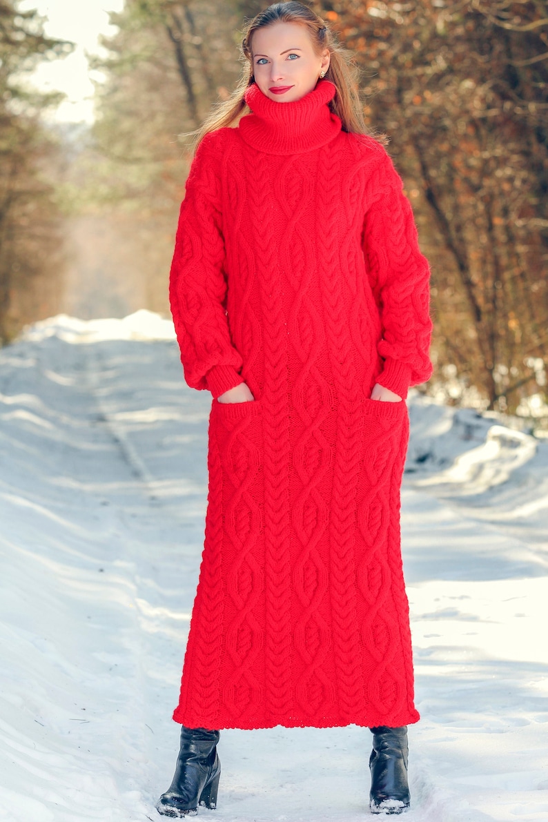 Unique red wool dress