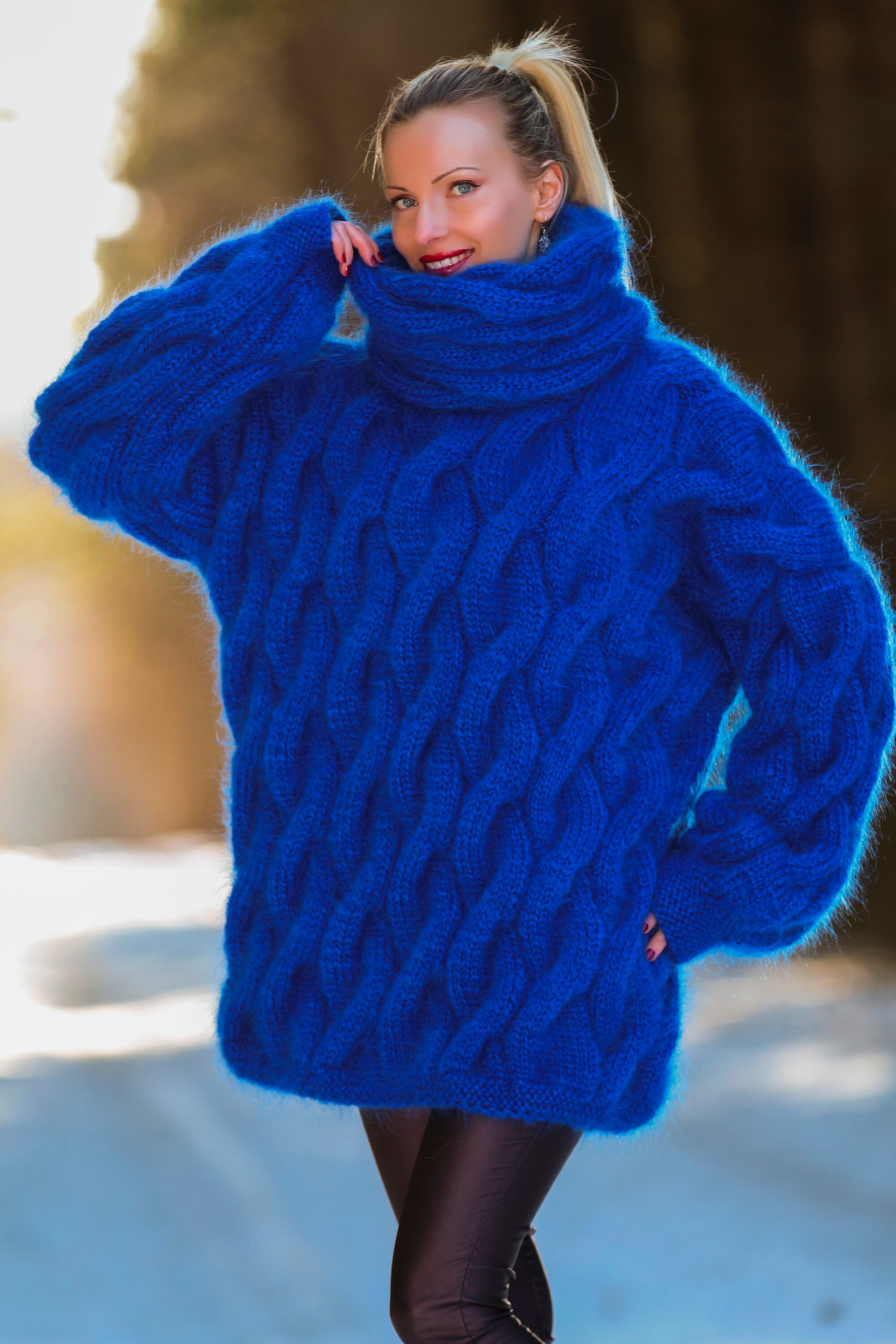 Cable Knit Sweater Hand Knitted Thick Designer Pullover Chunky