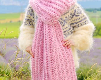 Pink Extra Long Fuzzy Mohair Scarf Handmade Fuzzy Shawl READY TO