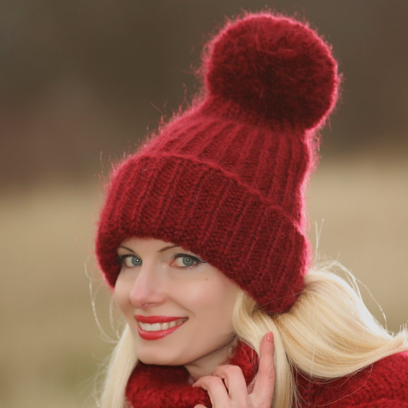 Supertanya Thick Ski Mohair Hat Hand Knitted Pom Pom Beanie | Etsy