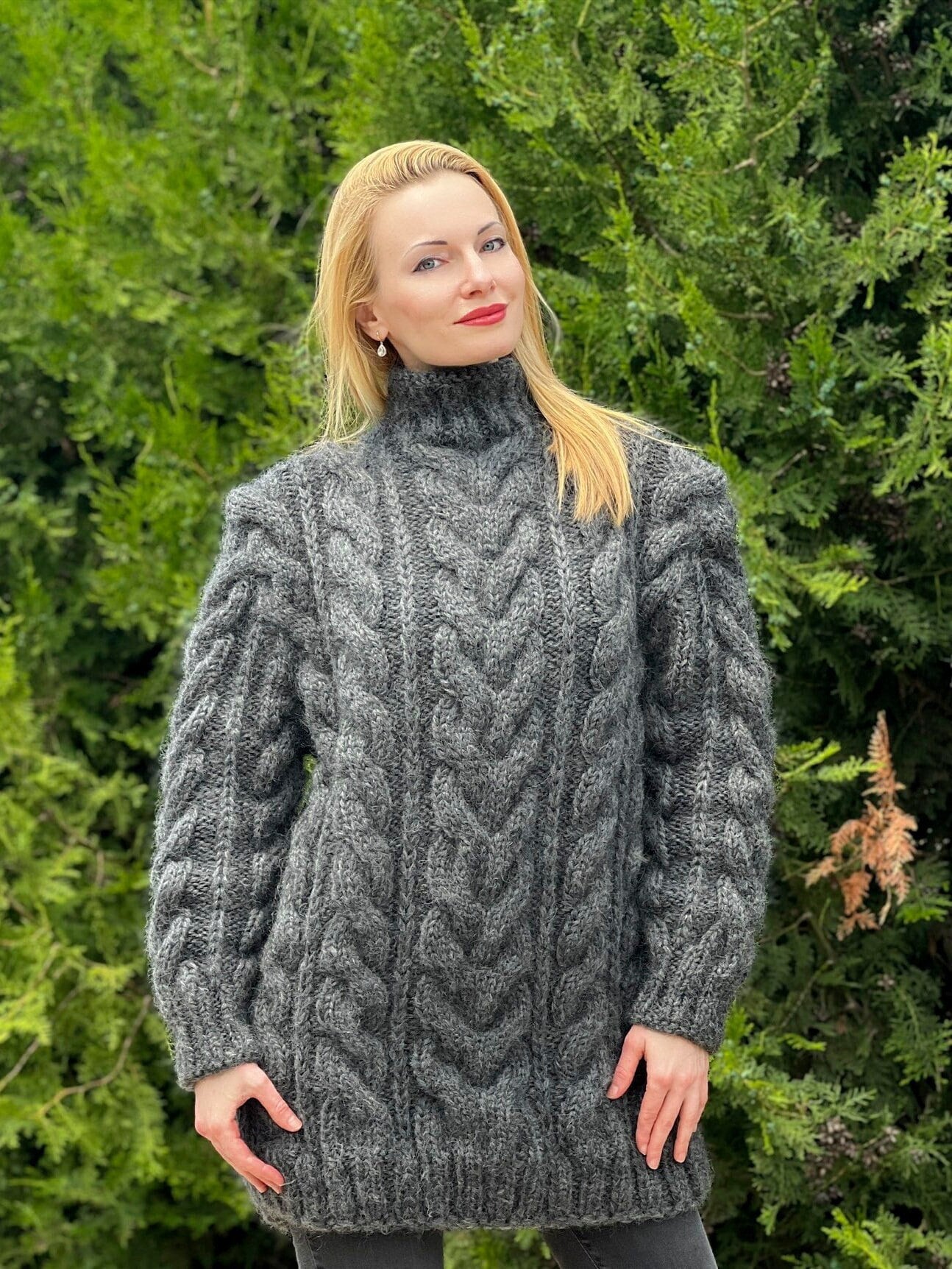 Thick Cable Knit Mohair Sweater in Gray by Supertanya - Ready to