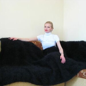 Black mohair bedspread hand knitted blanket fluffy mohair throw SuperTanya image 2
