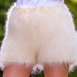 Fuzzy ivory mohair shorts fluffy short pants by SuperTanya - ready to ship, one size
