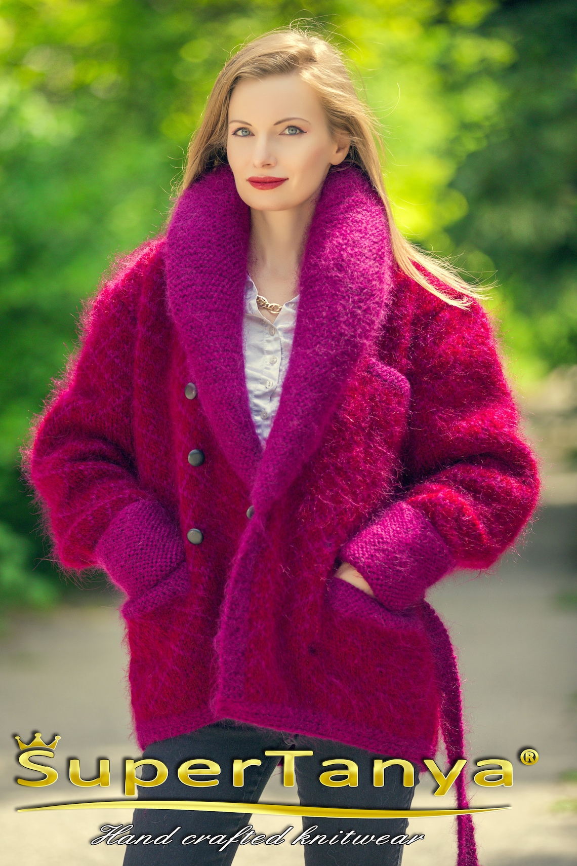 Purple Red Mohair Cardigan With Shawl Collar Hand Knitted | Etsy