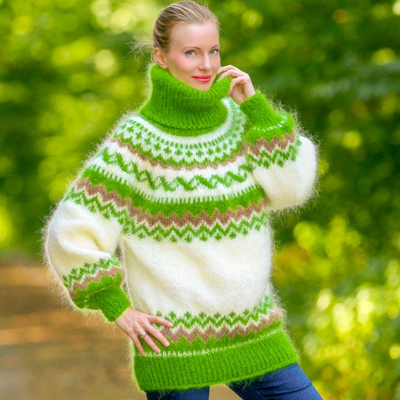 Icelandic Turtleneck Mohair Sweater Hand Knitted Fuzzy Mohair