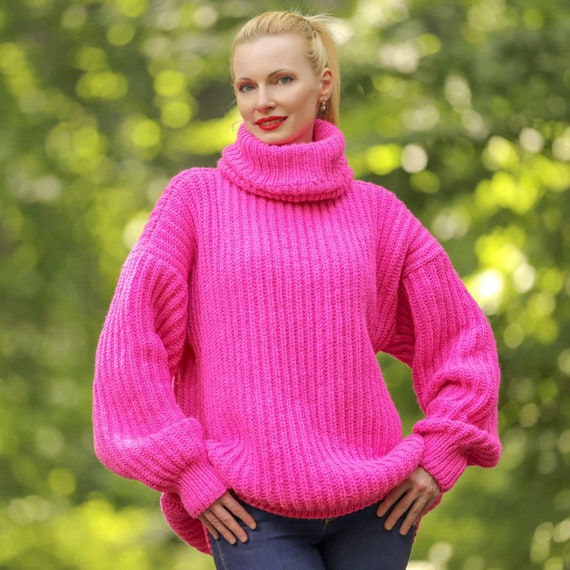 Neon pink roll neck jumper hot sale
