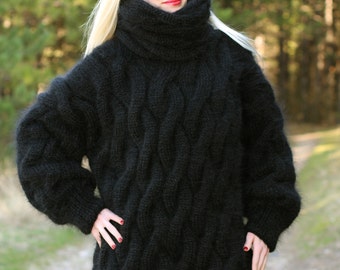 Cable Knit Sweater Hand Knitted Thick Designer Pullover Chunky