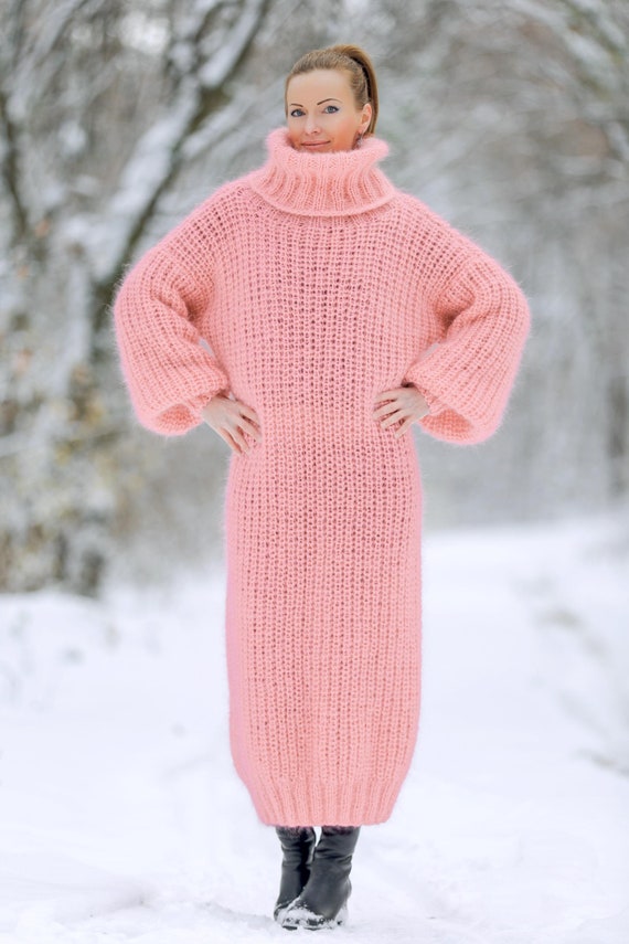 pink mohair dress Pink Mohair Dress Fuzzy Long Slouchy Turtleneck Mohair Dress Supertanya  Premium Knitwear Ready to Ship Size L-XL