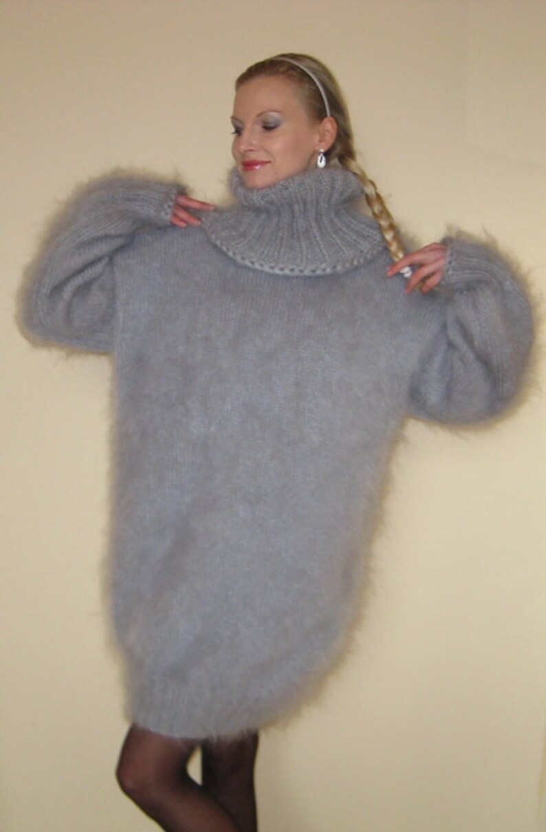 Unisex Gray Hand Knitted Mohair Sweater - Etsy