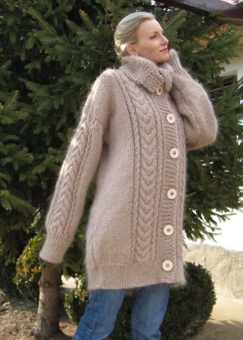 Beige mohair sweater coat long hand knitted jacket by | Etsy