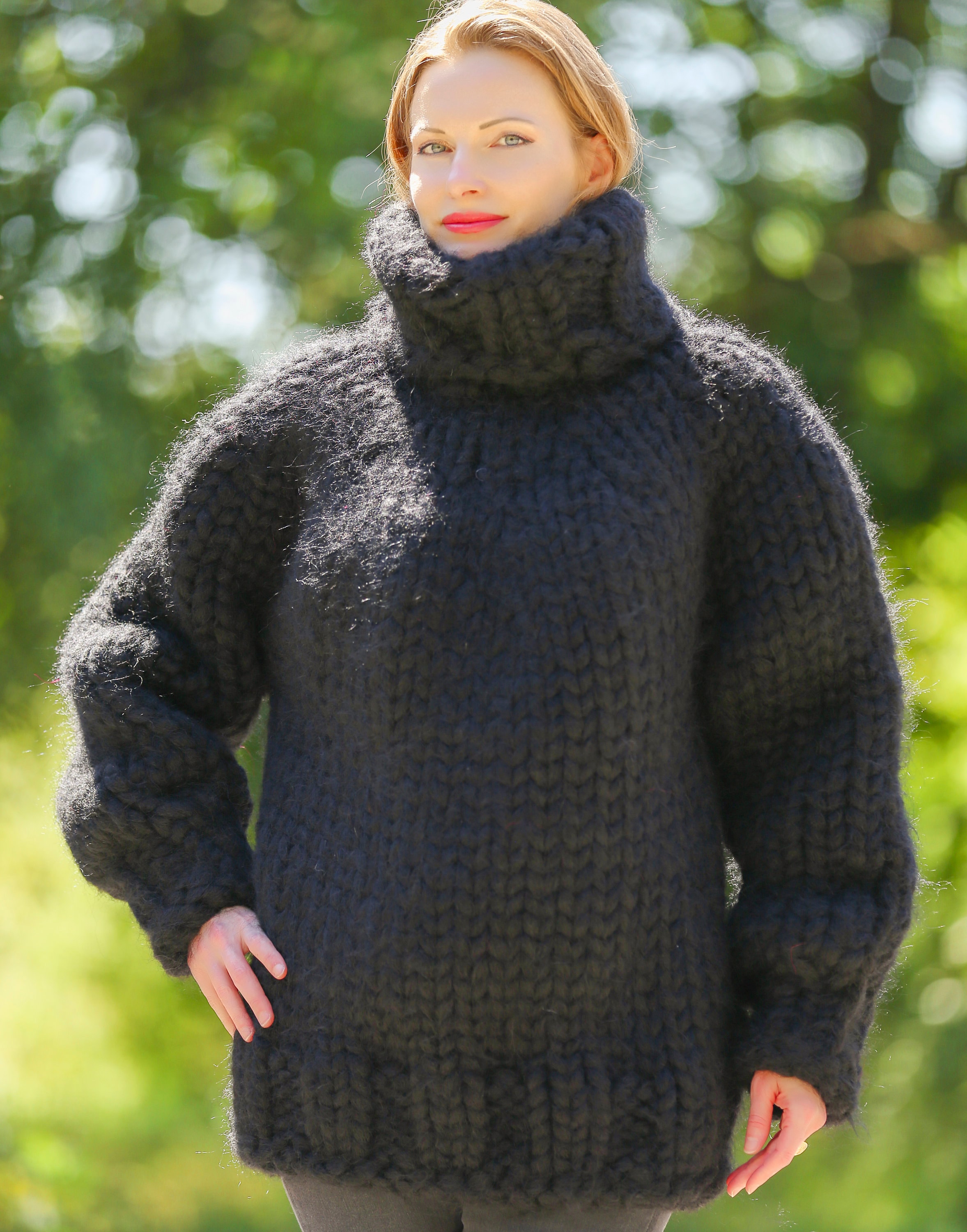 Mega Thick Fuzzy Black Mohair Sweater, 25 STRANDS Unisex