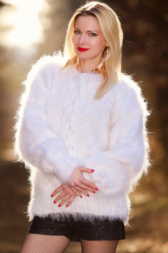 Buy Fuzzy Crewneck Fashion Mohair Sweater Hand Knitted Thick